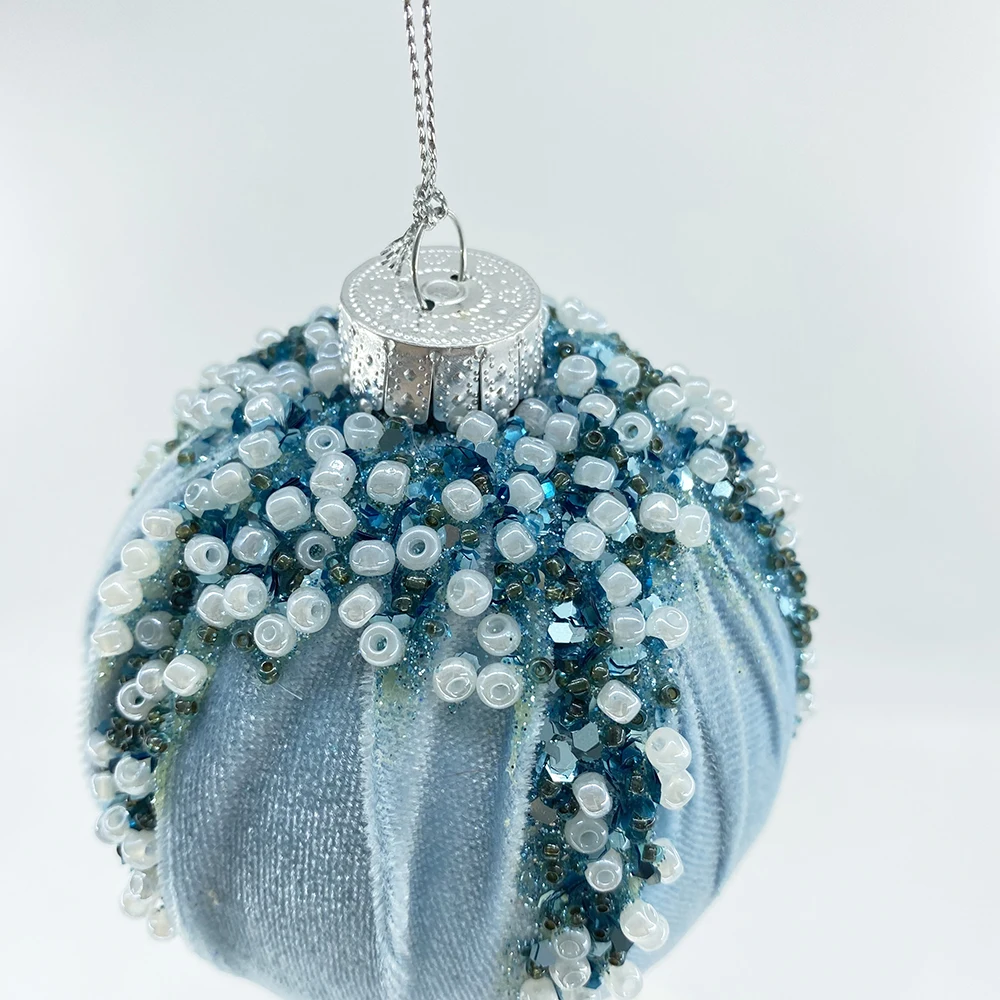Wholesales Christmas Decoration 9cm Glitter Sequin Christmas Ball with Fabric Personalised Christmas Balls