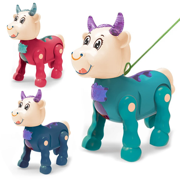 Custom Puzzle Plastic Electric Simulation Calf Cow Deer Sound Effect Lighting Music Cute Pets Rope Pulling Electric Toys