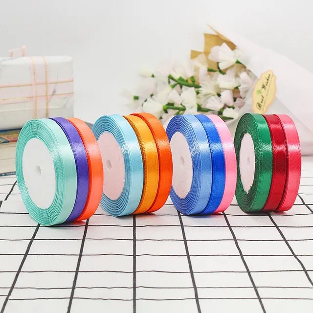 wholesale 1 cm width colorful satin ribbon polyester ribbons for wedding candy box cake box party decoration