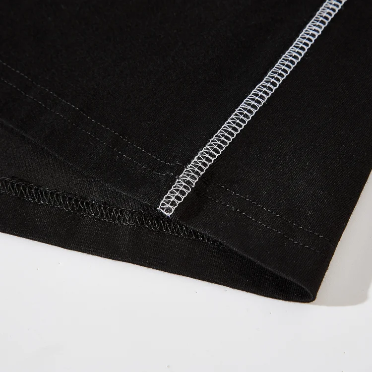 Wholesale cropped boxy oversize t shirt men plain black color white line outside white single stitch t shirt