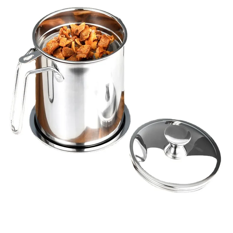 304 Stainless Steel Kitchen Container Home Cooking Oil Filter Pot for Bacon Grease Soup Dregs Gravy Boats