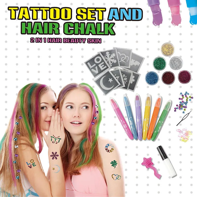 Create Your Own Design 2-in-1 Washable Temporary Hair Color Pens Tattoo Kits DIY Art and Craft For Girls