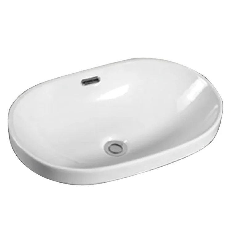 Oval White Semi Recessed Ceramic Art Wash Basin Sink Bathroom Cabinet Above Counter Basin
