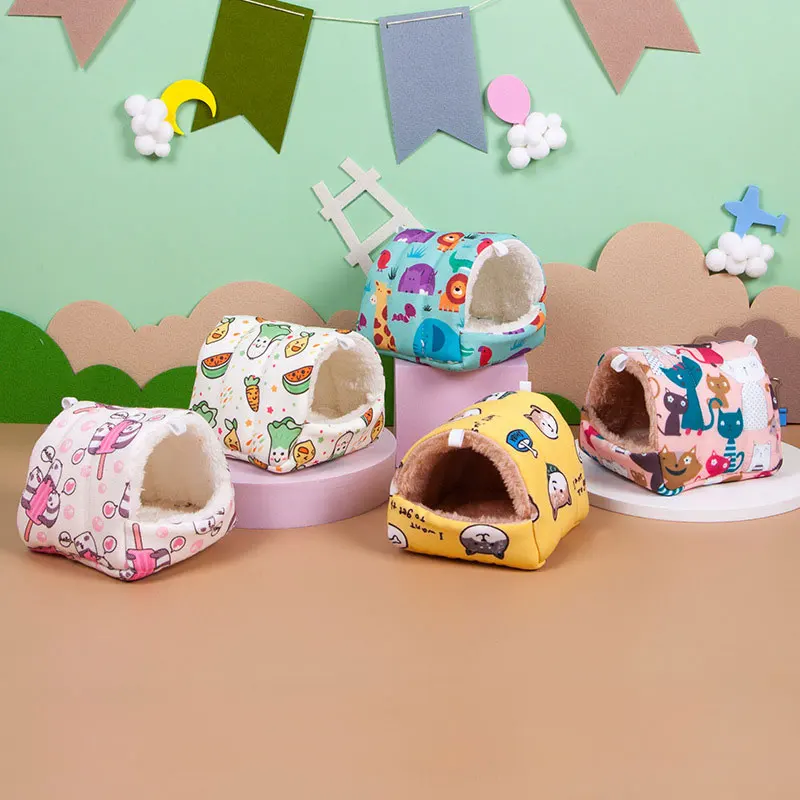 Soft Cotton Cartoon Bed Nest Cage for Small Pets-Mini Guinea Pigs Chinchillas Squirrels Hamsters Rabbits Warm Sleeping Beds