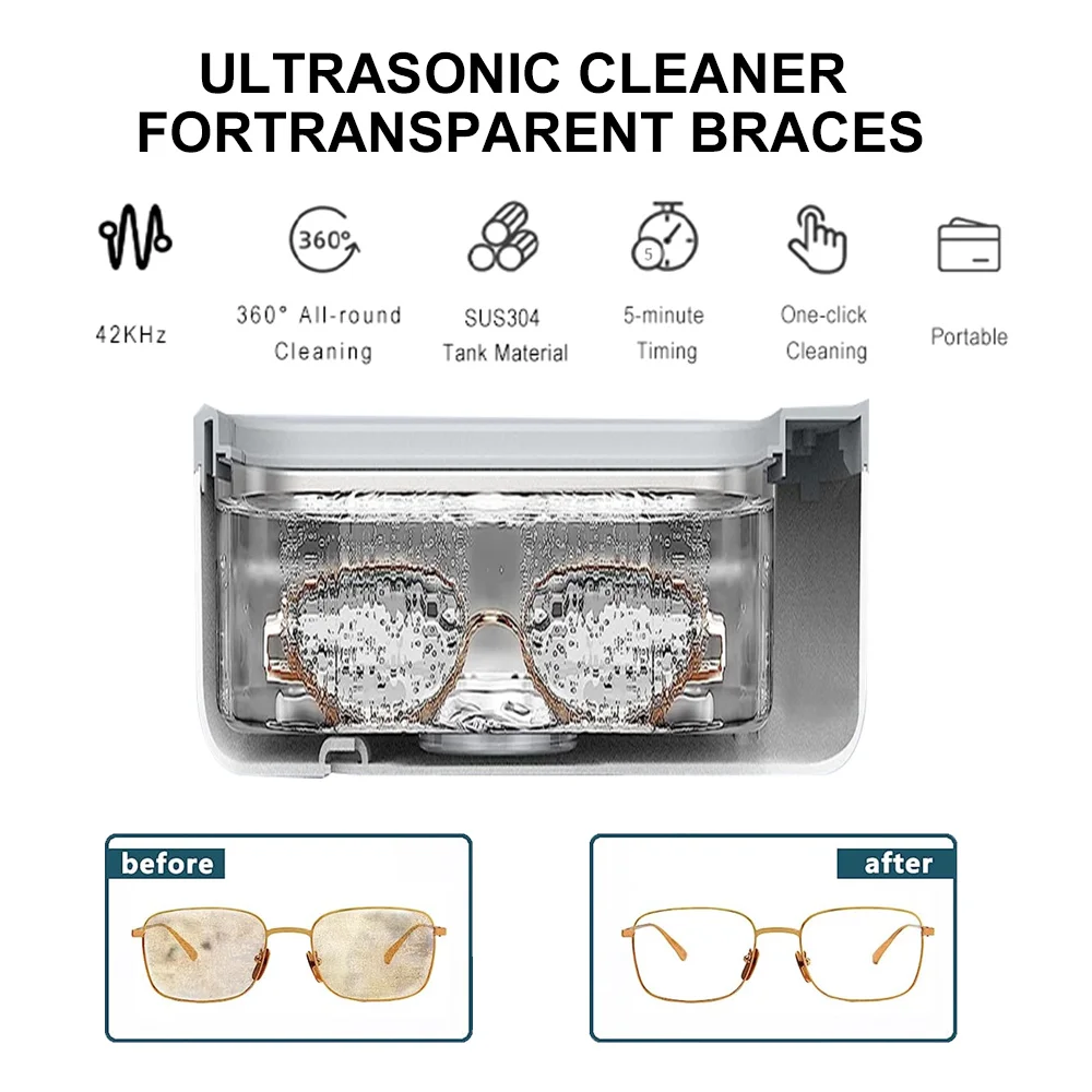 Home Use Mini Portable Ultrasonic Cleaner UV Cleaning Dental False Teeth Aligner Retainer Mouth Guard Dental Cleaning Machine