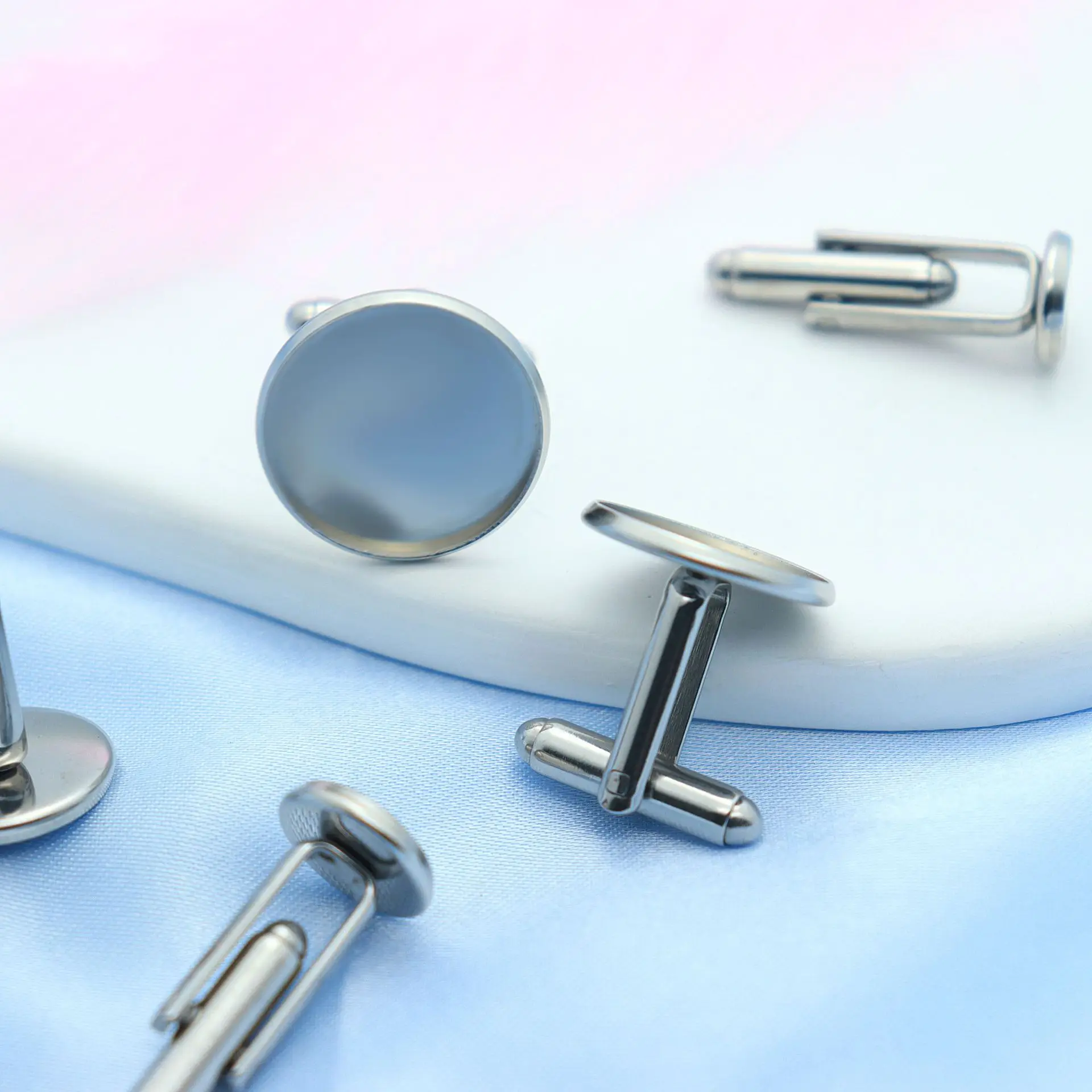 Factory Hot Sale Stainless Titanium Steel Round Ring Blanks  for Inlay Stock DIY Jewelry Cufflinks