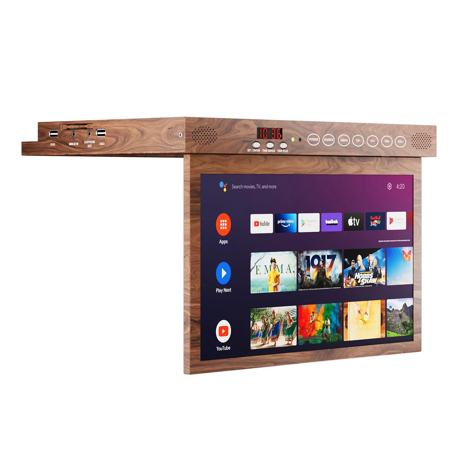 15.6 inch FHD Smart TV Under Cabinet TV  Rotated & Folded Support Google Assistant WiFi Bluetooth Small TV for Kitchen Bedroom
