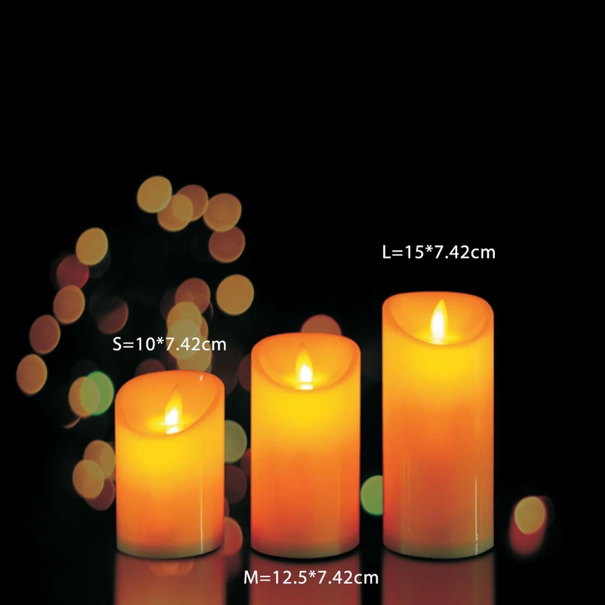 Neon-Glo Factory flameless lights set white pillar dancing flickering moving flame wick electronic led candle
