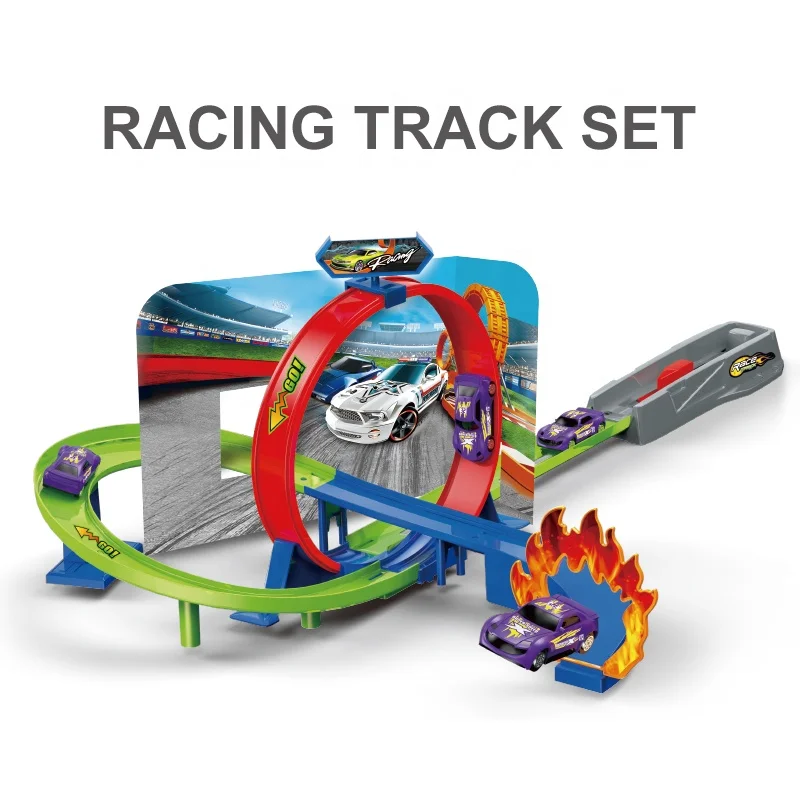 Banatoy 2024 New Railcar Set 360° Spinning Inertia Power Shuttle Catapult Track Set with 1 Alloy Sliding Car for Kids