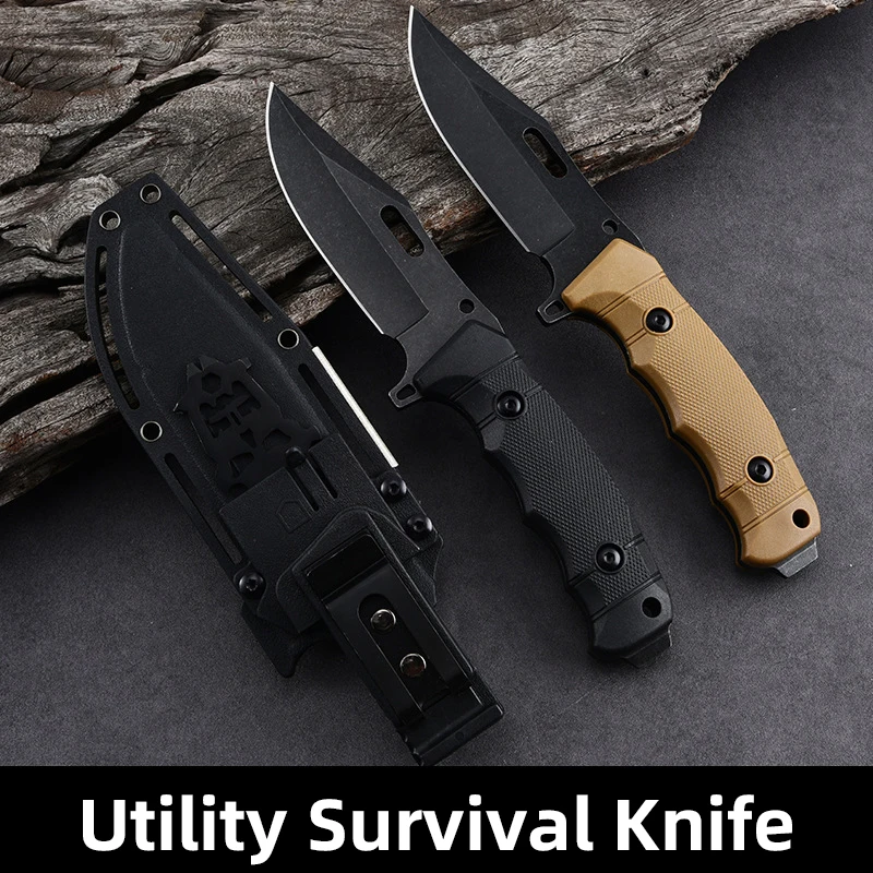 Custom Factory Multifunctional Nylon Fiberglass Grip Fixed Blade Hunting Survival Knife With Flint And Tactical Use