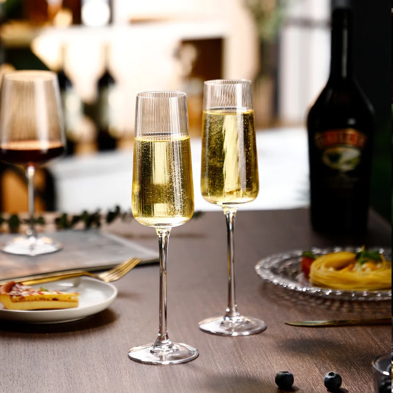 Unique Fluted Glassware Texture Stemless Wine Glasses Vertical Stripe Vintage Ribbed Wine Goblet Champagne Coupe Glasses