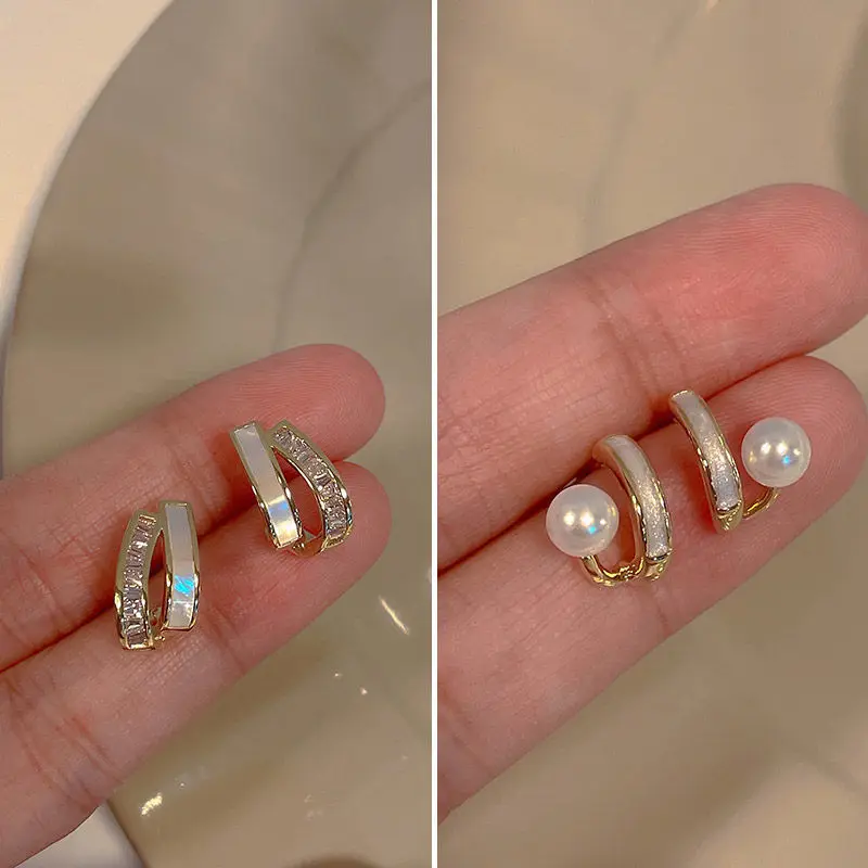 Silver needle flower curved surface irregular pearl earrings Baroque vintage stud  earrings