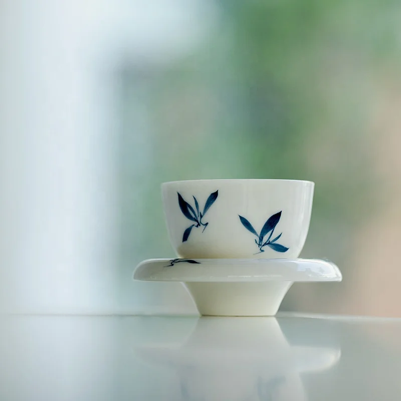 Hand-painted butterfly Orchid Tea Cup with coaster Tea Kung Fu Tea Set Home Cup Set