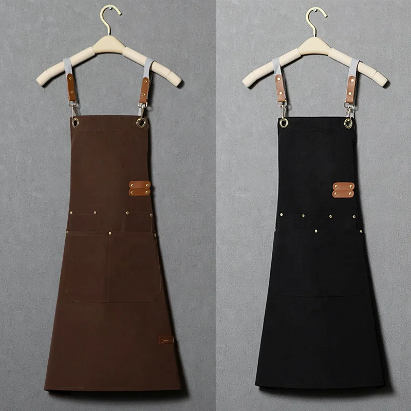 Canvas apron custom logo printing, catering, cooking, coffee shop, barber bar, internet red, waterproof work clothes for women