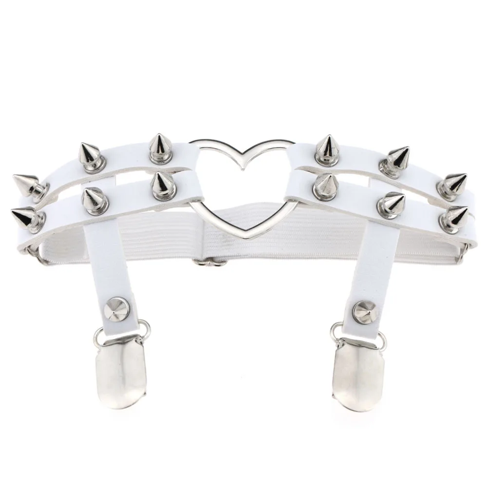Women Studded heart Garters Fashion Punk Gothic Harajuku Elastic Thigh High Harness Leg Ring Rivet Gift