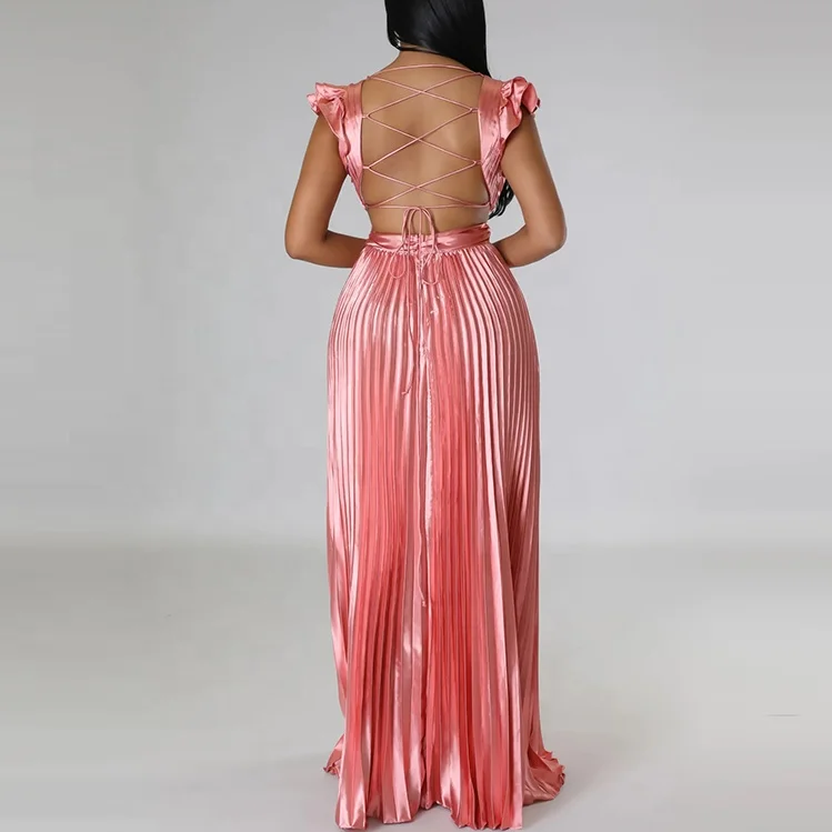 custom designer fashion female summer wholesale lady long maxi Pleated women dress elegant