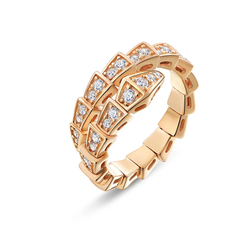High quality snake open ring for women gold full crystal shinning nail ring