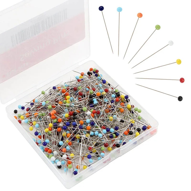 50 pcs Straight Pins Sewing Pearl Head Pins with Colored Glass Heads Pin DIY Jewelry Decoration