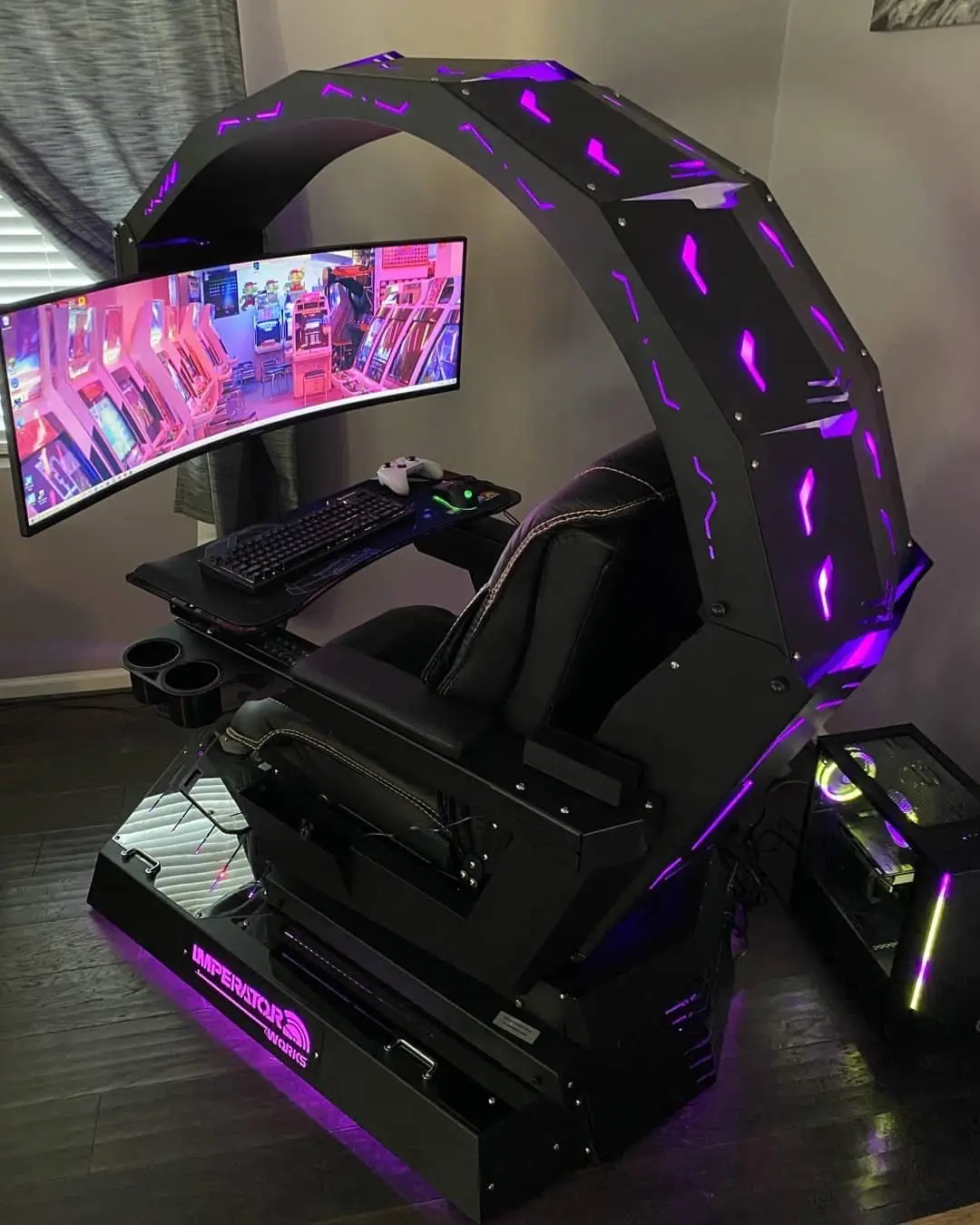 Imperator works IW-R1 genuine leather massage Chair cockpit with 3 monitor mounts automatically recline zero gravity chair