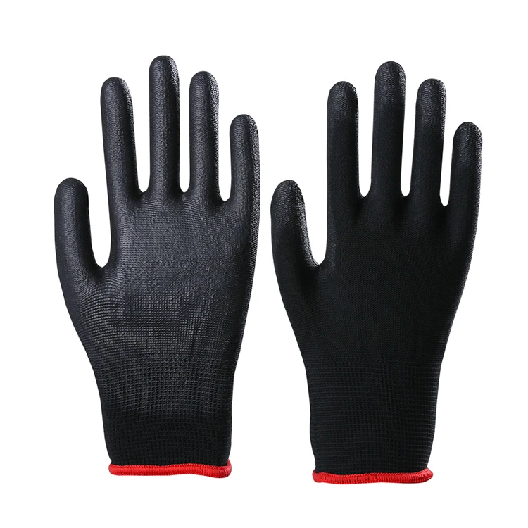 
Industry Safety 13 Gauge Knitted Black Polyester PU Dipped Dmf Free Working Gloves For Construction 