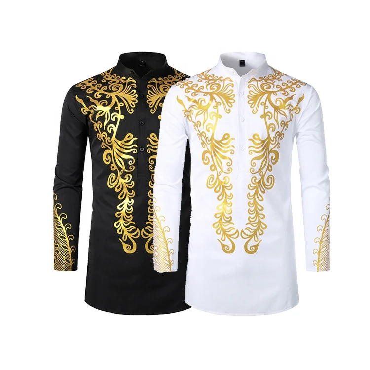 
 Мусульманская длинная хлопковая рубашка с цветочным принтом, черно-белая  