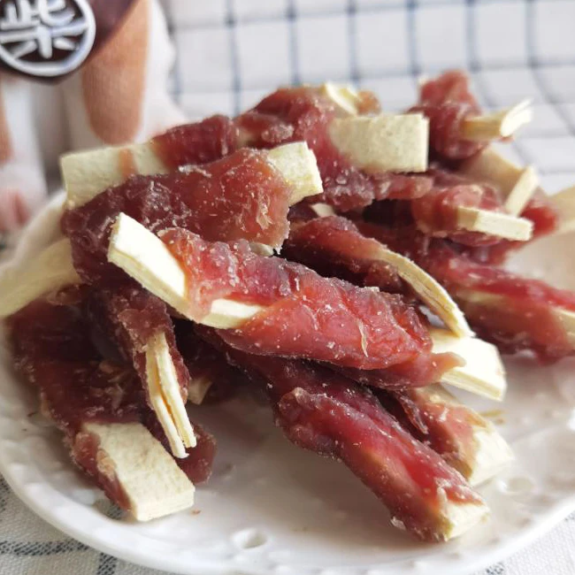 Wholesale Healthy Dog cat Treats and food Brightening hair for calcium Cod Slice Twined by Duck jerky Pet Snacks