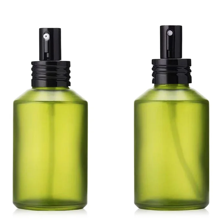 Cosmetic Serum 30ml 60ml Matte Black Green Dropper Bottle Slant Shoulder Glass Hair Essential Oil Bottle with Spray Pump