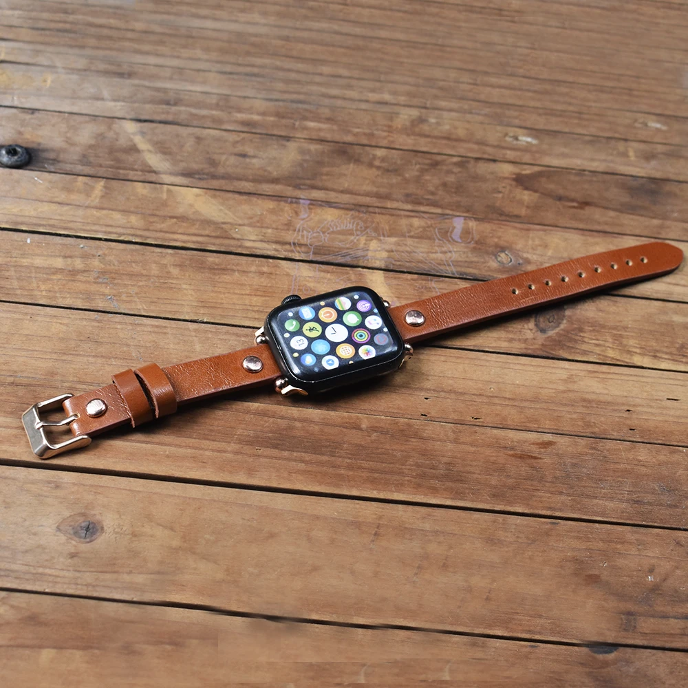 Vintage Brown for Appl Watch Band 38mm Genuine Leather Strap 40mm 42mm 44mm IWatch Woman Beaded Bracelets