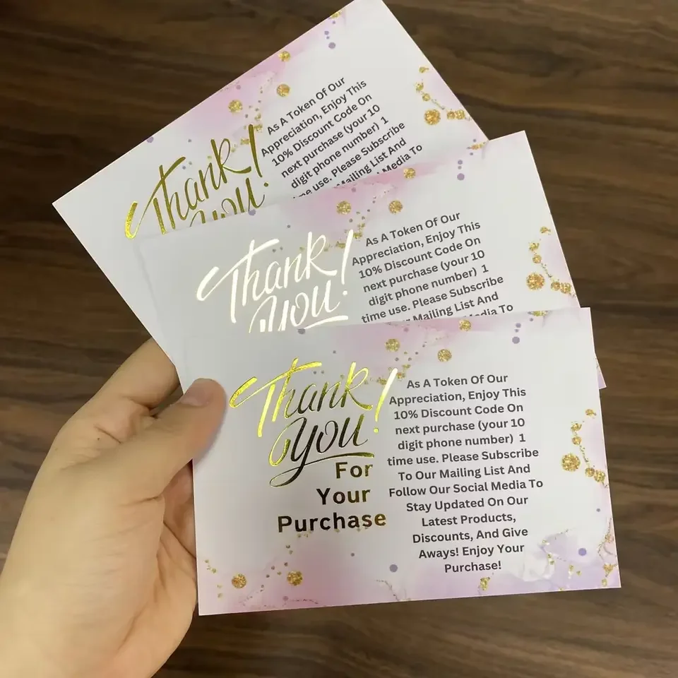 Wholesale custom logo packaging insert paper paperboard printing greeting thank you card for small business