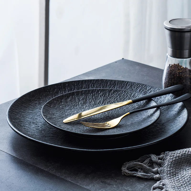 Wholesale Nordic Vajillas Ceramic Flat Plates Rustic Dinner Plates Dinnerware Porcelain Crockery Dinner Set  Tableware