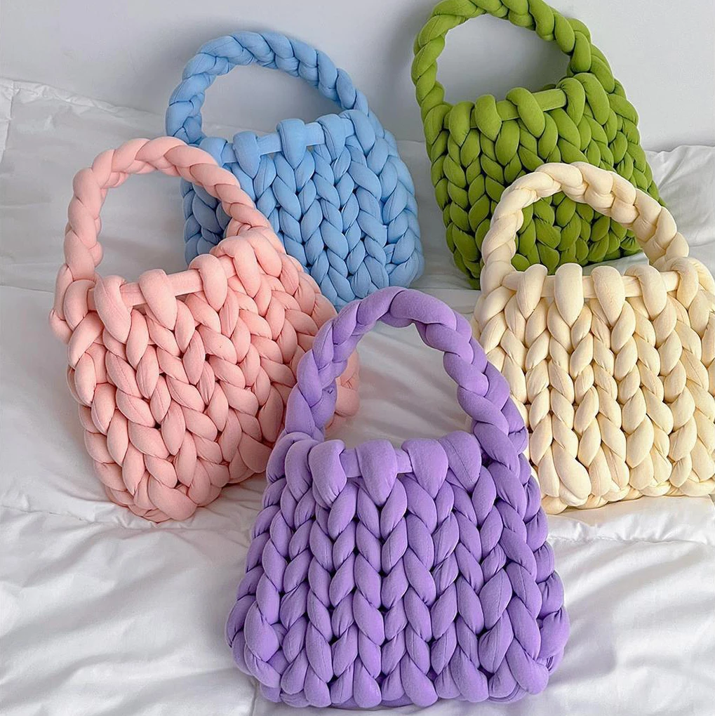 Bubble Flower Handmade Large Capacity Hand crochet bag pure color Diy Knitting Bag