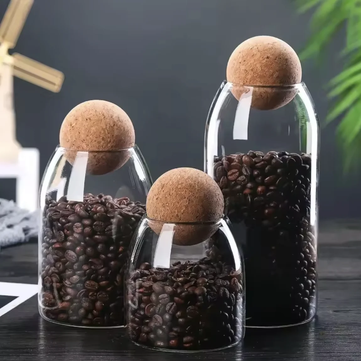 KitchenBorosilicate Wood lid cork ball plug tea jar grain transparent storage jar Coffee container glass storage jar