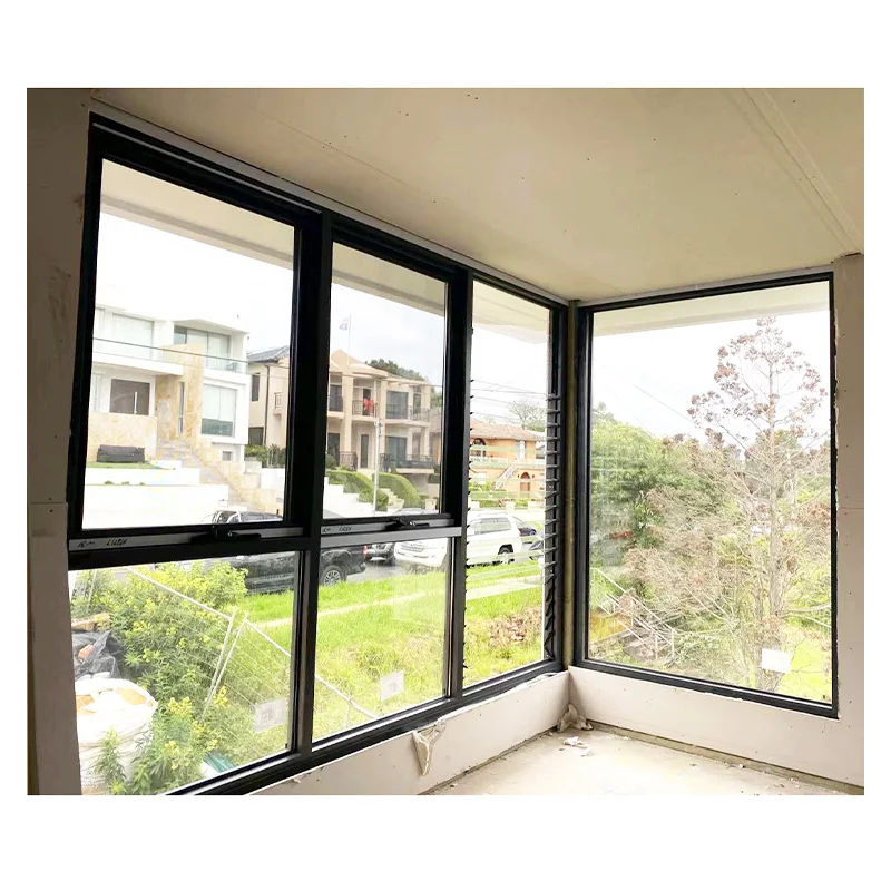 AS2208 Glass Windows Semi Commercial Double Glazed Windows Australian Standard AS2047 Aluminum Chain Awning Windows with Grid