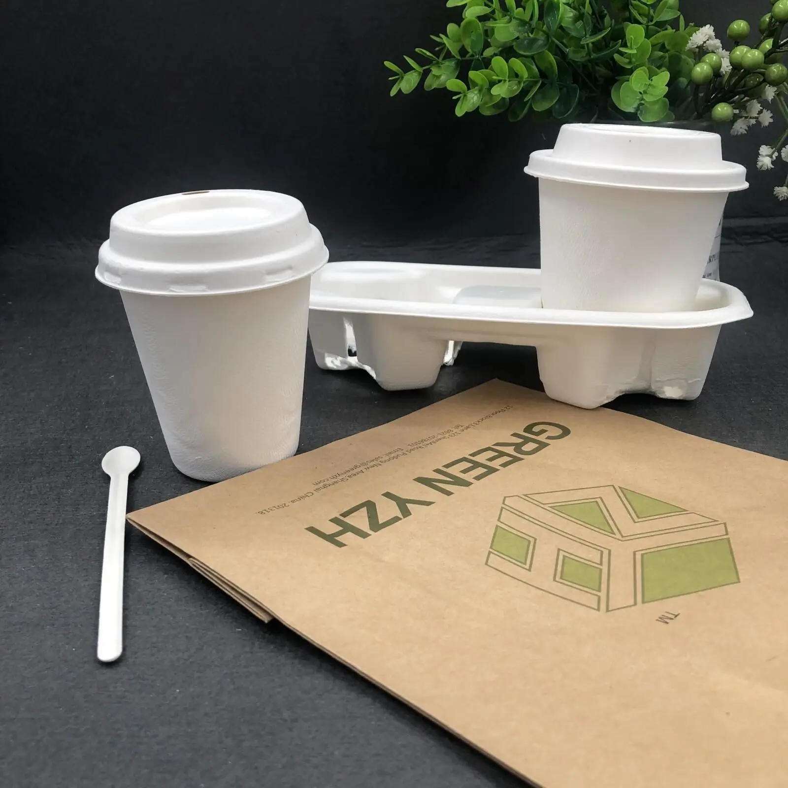 Biodegradable bagasse Cups 8oz 12oz compostable packaging disposable sugarcane bagasse coffee cup with lid