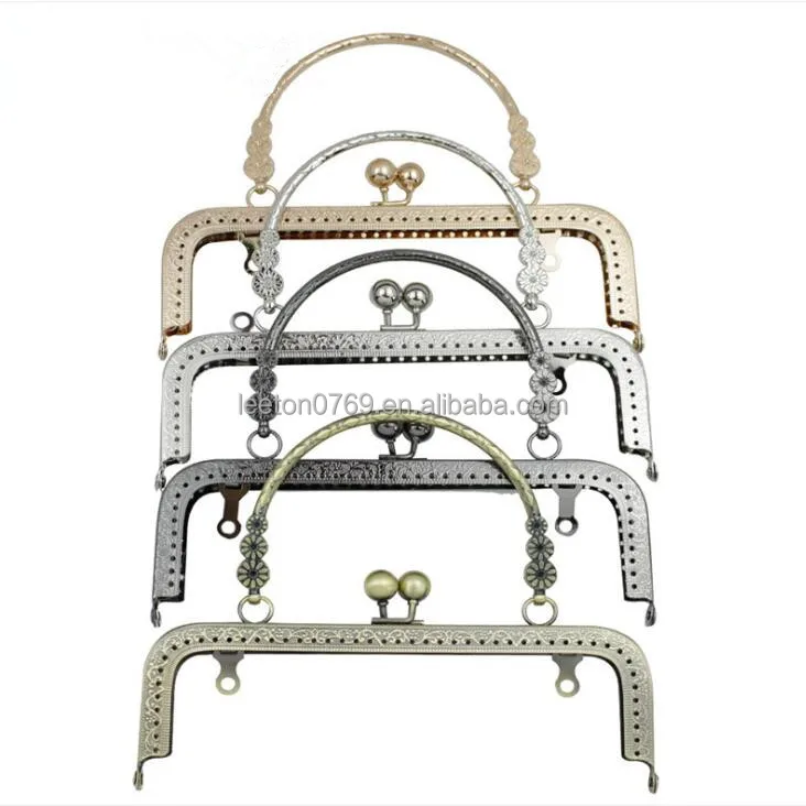 Stock supply 18cm metal sewing 13mm ball clasp bag frame with flower handle