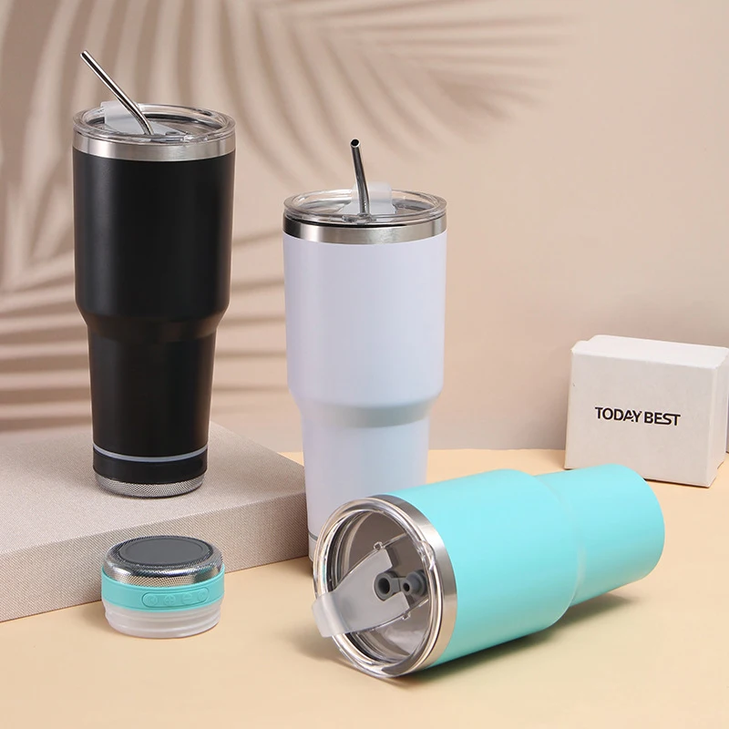 Custom 30oz Outdoor Smart Mug Stainless Steel Insulated Bluetooth Speaker Tumbler Coffee Thermal Cups With Lid And Straw