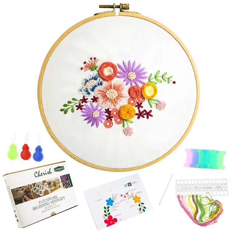 Wholesale Fashion Textile Home Decor Accessories Yellow Flowers Picture Cross Stitch Set Needlework Hand Made DIY Embroidery Kit