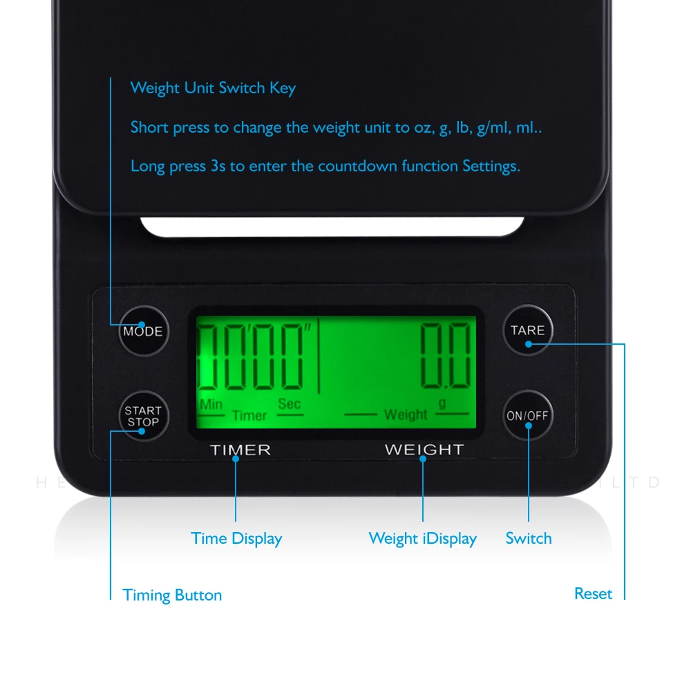 3000g/0.1g Digital Coffee Weighing Scale Drip Coffee Scale Smart Coffee Scale with Timer 0