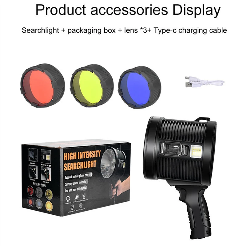 Long Range Handheld 6 Modes Spotlight USB Solar Rechargeable P70 LED Flashlight With Tripod Flashlight Searchlight for Camping
