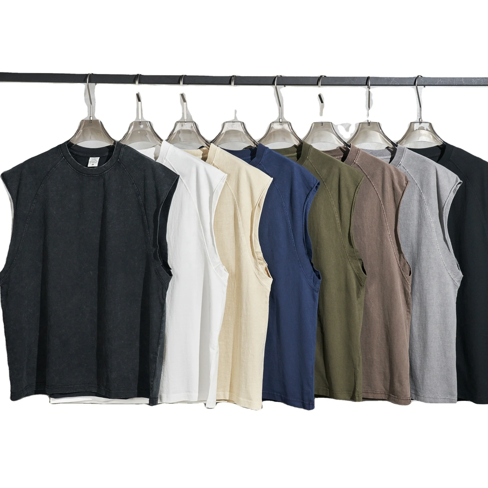 2023 New design mens casual 100% cotton sleeveless t-shirt hip hop streetwear vintage washed tank tops wholesale