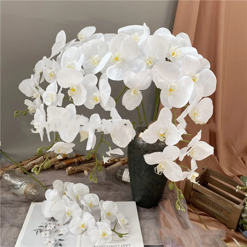 Artificial Phalaenopsis Orchids For Wedding DecorHigh Quality Real Touch 3D Printing 9 Heads Artificial White Orchid Flower