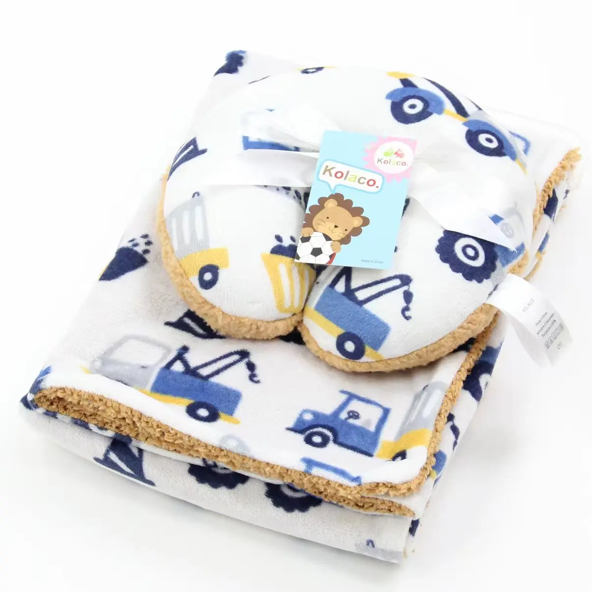 Baby products 100 polyester fleece neck pillow and soft plush velour baby blanket