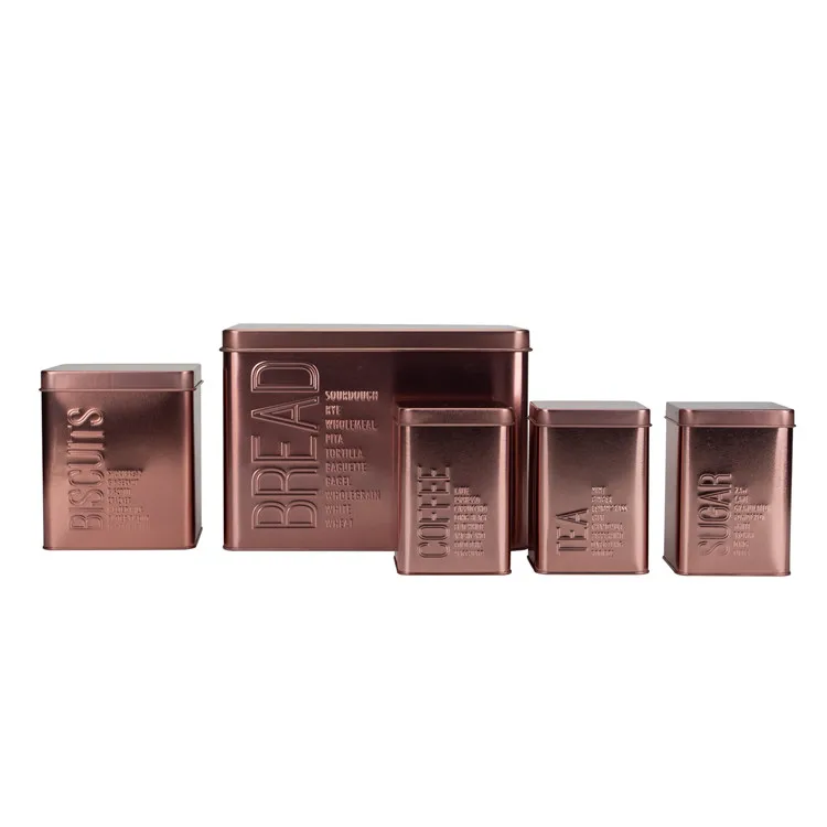 Modern Coffee Tea Sugar Bread Biscuits Galvanized steel Boxes Set Storage Metal Can