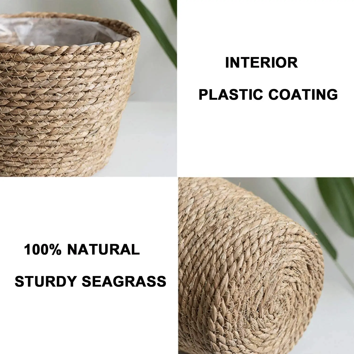 3 Handmade Seagrass Planter Basket Indoor Outdoor Flower Pots,Plant Containers