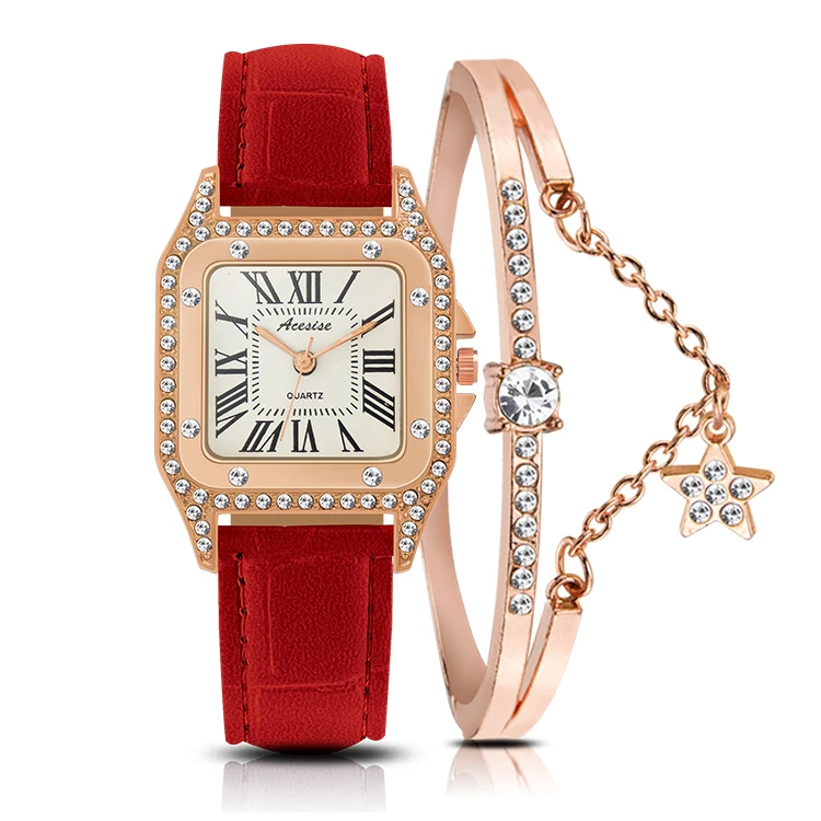 Women Diamond Watch Starry Luxury Bracelet Set Watches Ladies Casual Leather Band Quartz Dropshipping