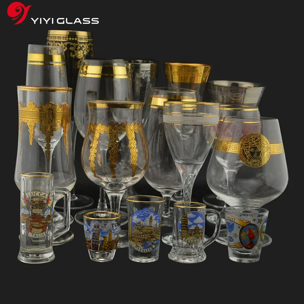 Gold Rim Hammered Glassware Red Wine Cocktail Hand Blown Italian Style Crystal Wine Glasses