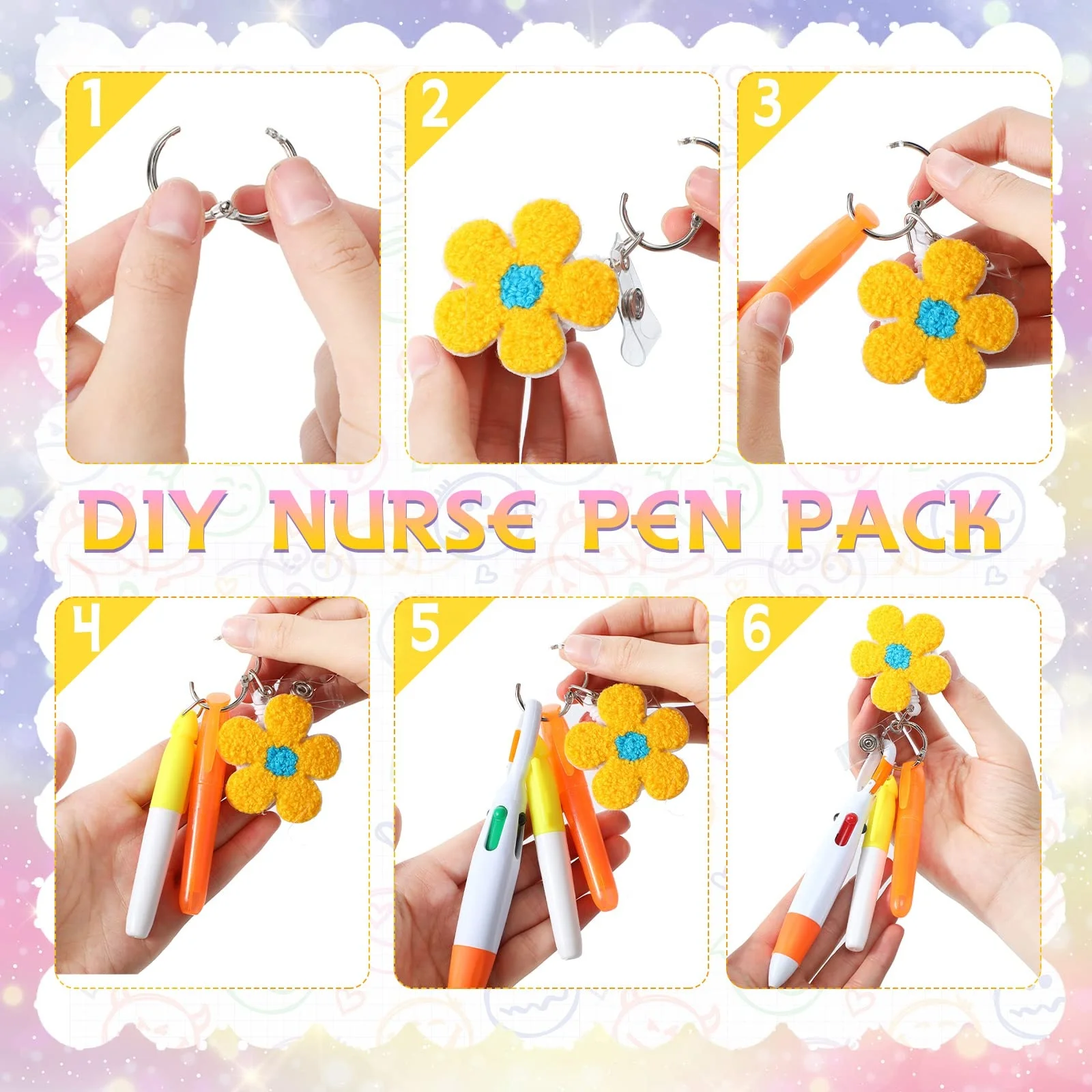 Felt Retractable ID Name Badge Reel Nurse Pen Set Tip Highlighter Permanent Marker Pen Retractable Ball Pen Badge Clip for Nurse