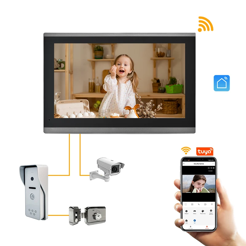 10-дюймовый монитор поддерживает Смарт-приложение Tuya многокнопочный IP-видеодомофон для небольшой квартиры 2/4/8/12 квартир видеофон