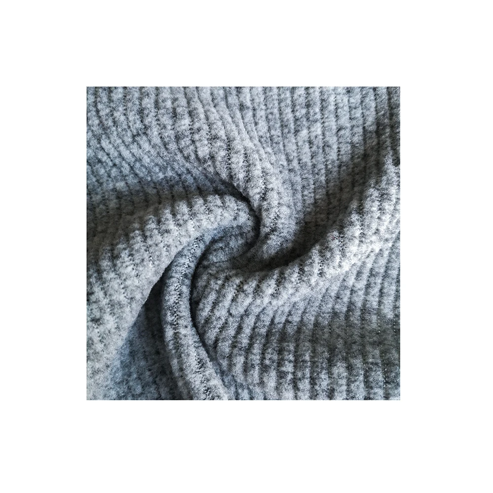 sustainable custom melange grey cationaic brushed fleece stripe coarser knitted fabric for winter cardigan sweater jacket SCK0