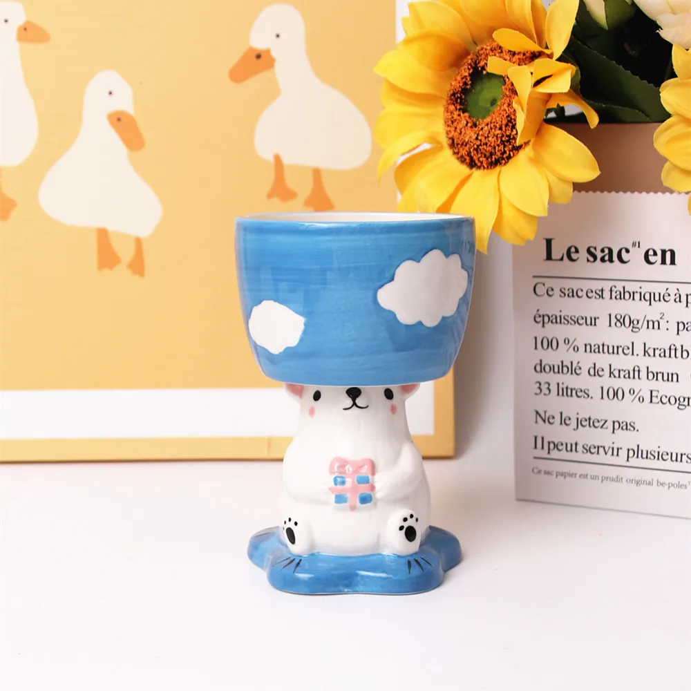 MSH Creative Cartoon Cute Penguin Polar Bear Ceramic Tall Glass Ice Cream Cup Dessert Bowl Fruit Bowl 12oz